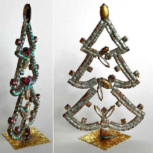 チェコガラス/ガラスツリー/クリスマスカラー/お花/ラインストーン/卓上ツリー チェコガラス/ガラスツリー/クリスマスカラー/お花/ラインストーン