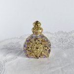 チェコ　装飾付き香水瓶　176　アレキサンドライトガラス　ゴールドの装飾