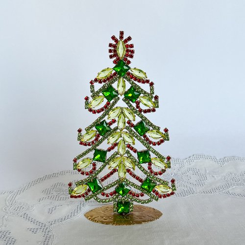 チェコ ガラス製ラインストーンのクリスマスツリー 175 四角緑×ウラン ...