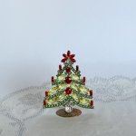 チェコ　ガラス製ラインストーンのクリスマスツリー　177　赤いお花トップ×ウランガラス