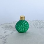 チェコ　ボヘミアガラスの香水瓶　マラカイトガラス（金蓋）　三輪の花