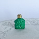 チェコ　ボヘミアガラスの香水瓶　マラカイトガラス（金蓋）　マーガレット