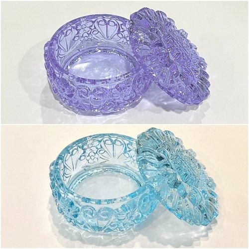 チェコ ボヘミアガラスの小物入れ ひまわり アレキサンドライトガラス