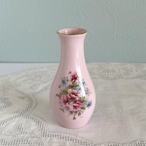 チェコスロヴァキア ピンクポーセリンの花瓶 ピンクと水色の花
