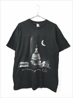 古着 90s USA製 Washington D.C. モノクロ ドット アート Tシャツ L