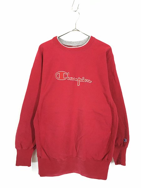 古着 90s USA製 Champion Reverse Weave BIG ロゴ Wネック リバース スウェット 赤 XL 古着【30off】 -  古着 通販 ヴィンテージ 古着屋 Dracaena ドラセナ