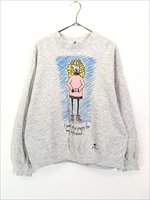 レディース 古着 90s USA製 Pigcasso 女性 犬 イラスト風 メッセージ 