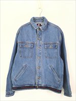 古着 CHAPS Ralph Lauren ロゴ テープ デニム ジャケット Gジャン L