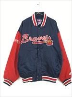 古着 90s MLB Atlanta Braves ブレーブス 光沢 サテン スタジャン 