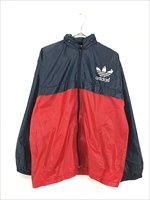 古着 80s adidas 赤×紺 バイカラー 2way BIG トレフォイル 光沢 ナイロン ジャケット L位 古着【10off】 - 古着 通販  ヴィンテージ 古着屋 Dracaena ドラセナ