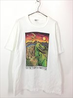 古着 90s USA製 Human-i-Tees 恐竜 イラスト アート Tシャツ XL