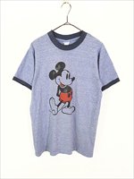 レディース 古着 80s Disney Mickey ミッキー 霜降り リンガー T 