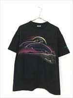 古着 90s USA製 満月 × イルカ グラフィック アート Tシャツ L