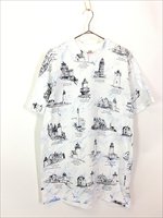 古着 90s USA製 灯台 マルチ 総柄 アート 100%コットン Tシャツ L