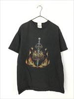 古着 00s KORN 剣 スカル ファイヤー ミクスチャー ロック バンド T