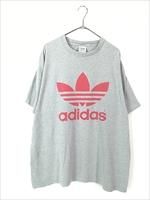 古着 90s USA製 adidas BIG トレフォイル 両面 プリント Ｔシャツ L 