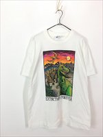 古着 90s USA製 Human-i-Tees 恐竜 イラスト アート Tシャツ L 古着