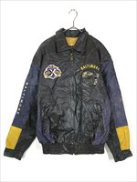 古着 90s NFL Baltimore Ravens レイブンズ 本革 オール レザー 