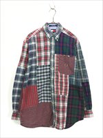 古着 90s TOMMY HILFIGER チェック マルチ パッチワーク BD シャツ S