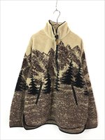 古着 90s USA製 WoolRich スキーヤー 雪山 自然 総柄 ハーフジップ 