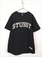 古着 Stussy フェルト パッチ ストライプ ウール 半袖 ベースボール 