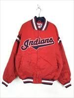 古着 90s MLB Cleveland Indians インディアンズ 光沢 サテン 