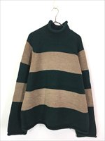 古着 90s J Crew 太ピッチ ワイド ボーダー ロールネック ローゲージ