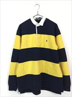 古着 90s Polo Ralph Lauren 紺×黄 ボーダー スウェット ラガー ラグビー シャツ M 古着 - 古着 通販 ヴィンテージ  古着屋 Dracaena ドラセナ