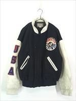 古着 90s MONDETTA 「USA」 星条旗 フラッグ ウール × 本革 レザー 