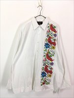 古着 80s 鳥 花 フラワー クロスステッチ 刺しゅう プリーツ 長袖 