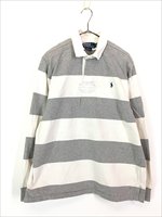 古着 Polo Ralph Lauren 「CUSTOM FIT」 白×グレー ボーダー ラガー ラグビー シャツ L 古着 - 古着 通販  ヴィンテージ 古着屋 Dracaena ドラセナ