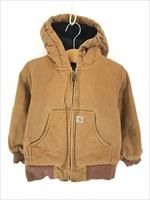 キッズ 古着 Carhartt 防寒 裏地キルティング ブラウン ダック
