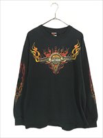 古着 00s USA製 HARLEY DAVIDSON ファイヤー エンブレム 長袖 Tシャツ