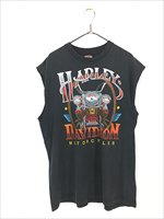 古着 90s USA製 HARLEY DAVIDSON シールド&バー バイク カットオフ ノースリーブ Tシャツ タンクトップ XL 古着 - 古着  通販 ヴィンテージ 古着屋 Dracaena ドラセナ