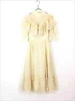 レディース 古着 70s USA製 GUNNE SAX フラワー ボタニカル レース シフォン ワンピース ドレス ミモレ丈 M位 古着 - 古着  通販 ヴィンテージ 古着屋 Dracaena ドラセナ