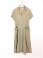 レディース 古着 90s OLIVE シェルボタン 丸襟 開襟 ナチュラル