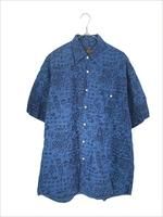 古着 80s Eddie Bauer モノクロ アート 総柄 半袖 リネン
