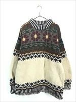 古着 90's エクアドルニット セーター アイボリー グレイ エクアドルニット ネパール製 陰陽柄ウールセーター ニット アイボリー
