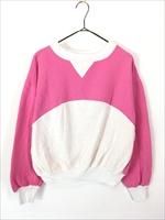レディース 古着 80s USA製 ピンク×白 バイカラー 前V スウェット