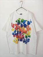 USA古着 80s～90s カラフル熱帯魚総柄コットンシャツ L～XL オールド 古着 90s USA製 熱帯魚 おさかな カクレクマノミ カラフル