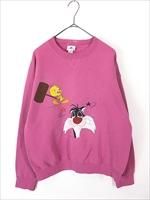 レディース 古着 90s USA製 LOONEY TUNES トゥイーティー シルベスター 前V スウェット トレーナー L 古着 レディース 古着 90s USA製 LOONEY TUNES トゥイーティー