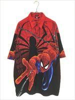 古着　ヴィンテージ　シャツ　ポリシャツ　柄シャツ　総柄シャツ　スパイダーマン 古着 00s MARVEL SPIDER MAN スパイダーマン アメコミ ヒーロー