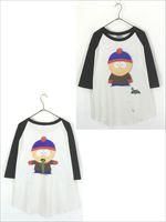 90s☆USA製☆サウスパーク☆キャラクターT☆ラグラン☆七分袖☆ブラック☆XL 90s USA製 サウスパーク キャラクターT ラグラン 七分袖