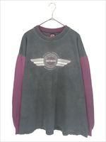 Harley Davidson 長袖カットソー L ヴィンテージ 古着 90s USA製 HARLEY DAVIDSON チャコール×パープル バー