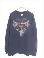 HARLEY-DAVIDSON 長袖Tシャツ サイドロゴ 古着 古着 00s HARLEY DAVIDSON バー&シールド ウィング ロゴ 長袖 T