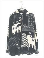 古着 90s Culture モノクロ マルチ アート レーヨン シャツ L