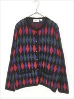 レディース 古着 90s Worthington 3color ダイヤ 総柄 アクリル