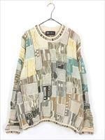 90s モード　アート系　切り替え　シンプル　ニット　古着　ストリート 古着 90s USA製 Protege モノクロ ストライプ アート アルパカ