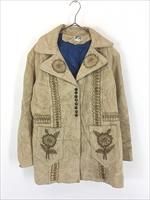 70S 80S メキシコ製 DEPT 短丈レザージャケット スエードブルゾン レディース 古着 70s Mexico製 花 フラワー ネイティブ 焼印 本