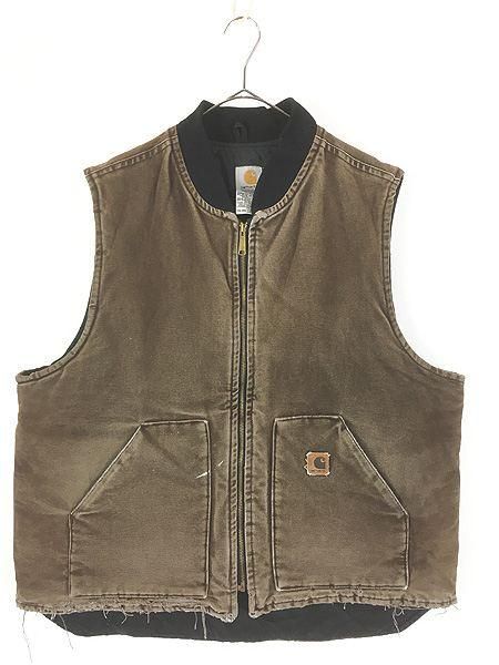 古着 00s Carhartt DKB ダークブラウン ダック 首リブ パデット